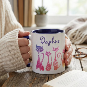 Adorable Swirly Silhouette Cats Mug