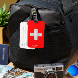 Adorable Swiss Cows on Swiss Flag Luggage Tag