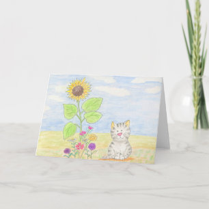 Adorable tabby kitten sunflower card