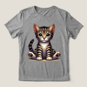 Adorable Tabby Kitten With Blue Eyes Tri-Blend Shirt