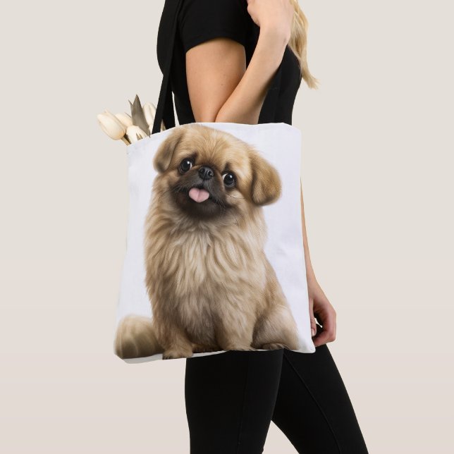 ADORABLE TAN PEKINGESE PUPPY DOG TOTE BAG (Close Up)