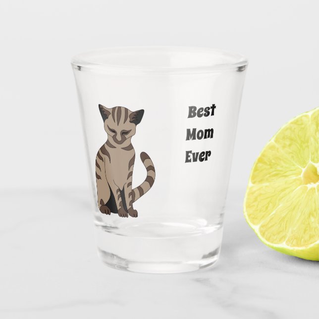Adorable Tan Tabby Kitten Sitting Napping Shot Glass (Front)