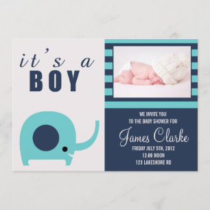 Adorable Teal Elephant Baby Shower Invitation