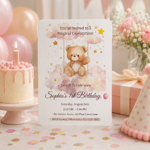 Adorable Teddy Bear 1st Birthday – Custom Invitation