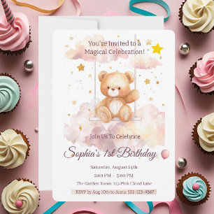 Adorable Teddy Bear 1st Birthday – Custom  Invitation