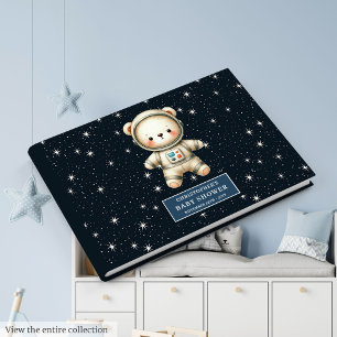 Adorable Teddy Bear Astronaut Boy Baby Shower Guest Book