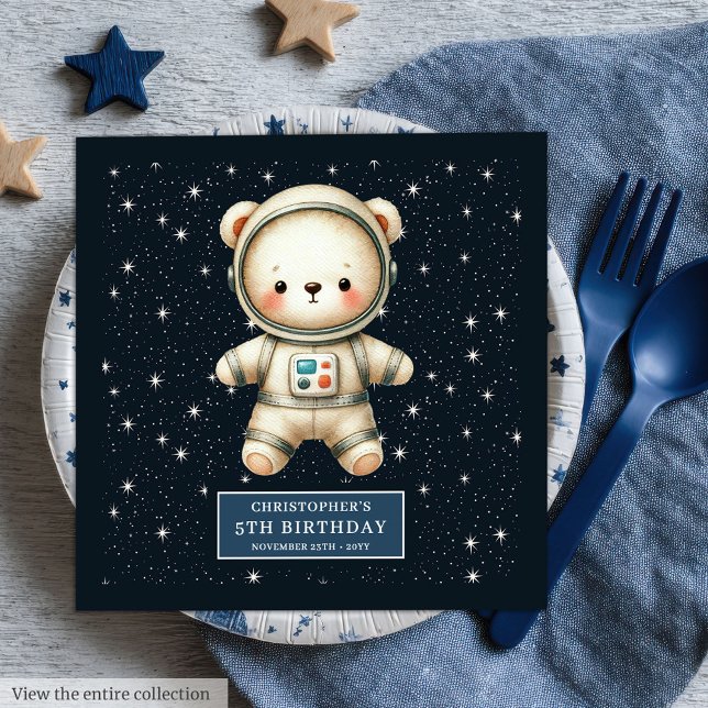 Adorable Teddy Bear Astronaut Personalised Party Napkin (Adorable Teddy Bear Astronaut Personalized Party Paper Dinner Napkins)