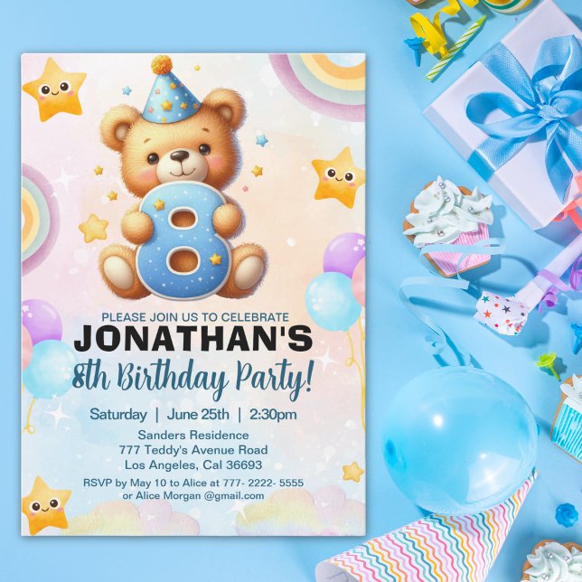 Adorable Teddy Bear Birthday 8 for boy's Invitation (Creator Uploaded)