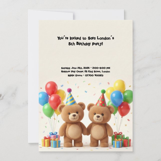Adorable Teddy Bear Birthday  Invitation (Front)