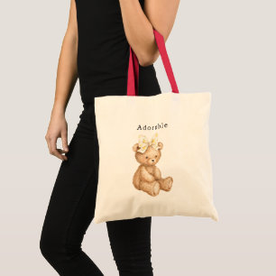 Adorable Teddy Bear Bow Tote Bag