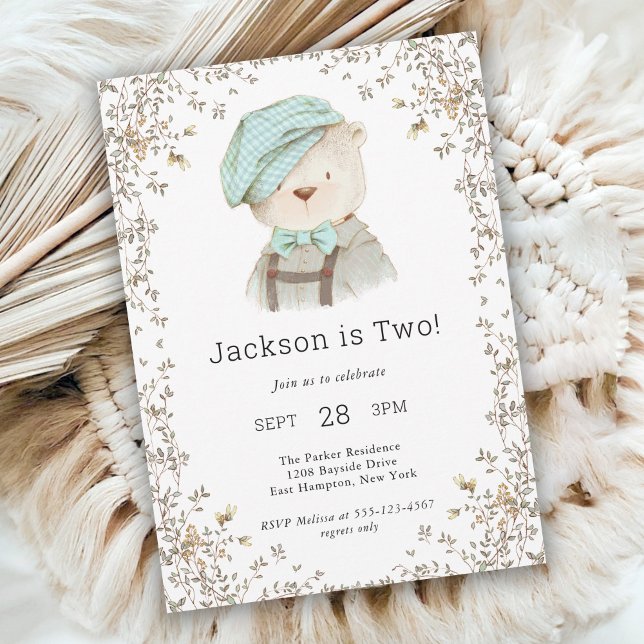 Adorable Teddy Bear Boy's Second Birthday Party Invitation (Available in both printed and instant download digital formats.)