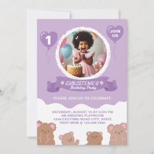 Adorable Teddy Bear First Birthday Invitation 