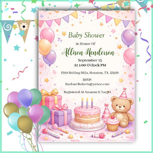 Adorable Teddy Bear Gender Neutral Baby Shower Invitation
