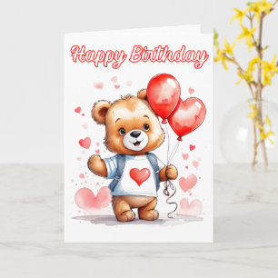Adorable Teddy Bear Happy Birthday Card