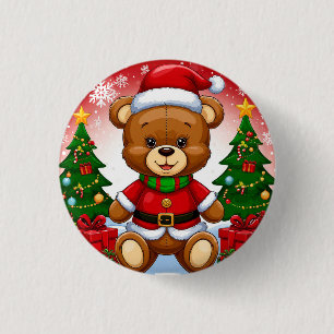 Adorable Teddy Bear in Santa Suit 3 Cm Round Badge