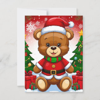Adorable Teddy Bear in Santa Suit Postcard