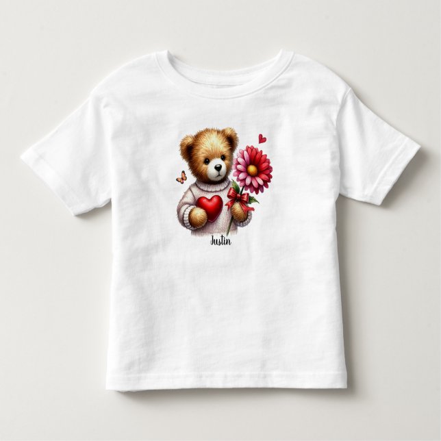 Adorable Teddy Bear Name Valentines Day  Toddler T-Shirt (Front)