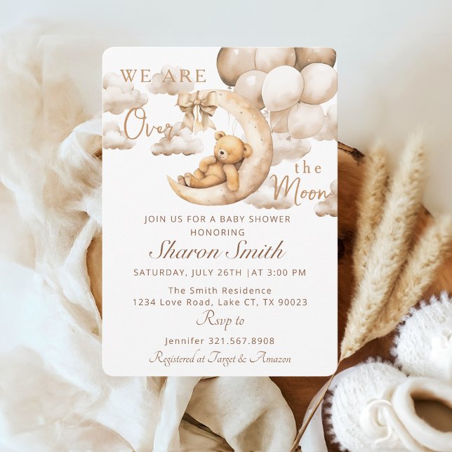 Adorable Teddy Bear Over the Moon Baby Shower Invitation (Creator Uploaded)