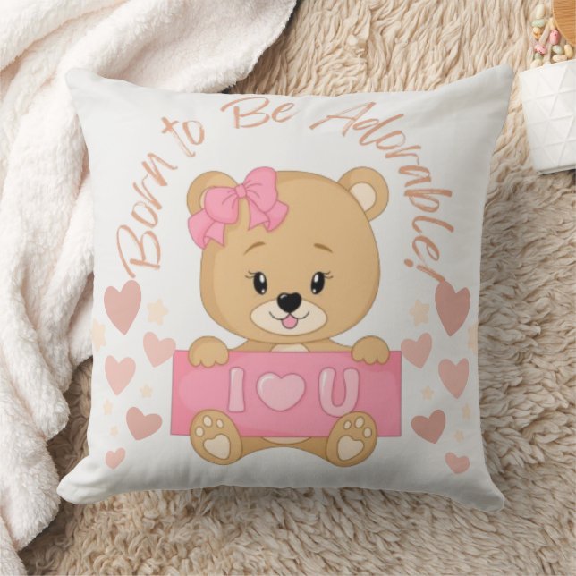 Adorable Teddy Bear Pillow for Baby Girls (Blanket)