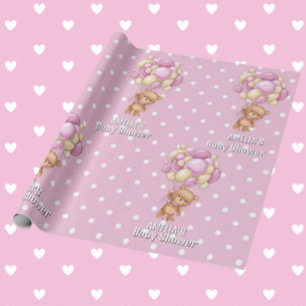  Adorable Teddy Bear Pink Baby Shower  Wrapping Paper