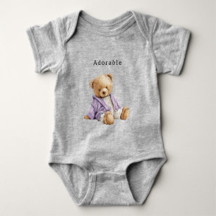 Adorable Teddy Bear Purple Jacket Baby Bodysuit