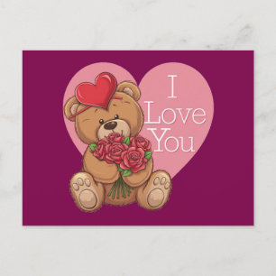 Adorable Teddy Bear Roses with 'I Love You' heart Holiday Postcard