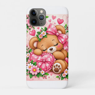 Adorable Teddy Bear with Pink Bow & Hearts Cute Case-Mate iPhone Case