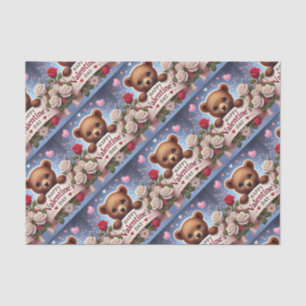 Adorable Teddy Bear with Roses Tissue Paper
