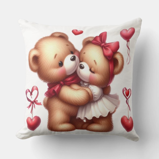 Adorable Teddy Bears in Love Cute Valentine's Day Cushion (Front)
