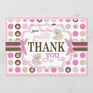 Adorable Teddy Bears Thank You Card Pink