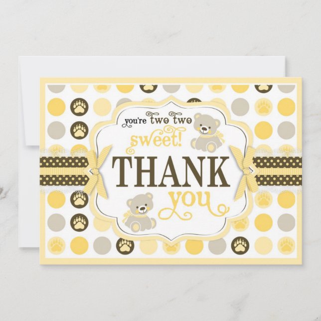 Adorable Teddy Bears Thank You Card Yellow (Front)