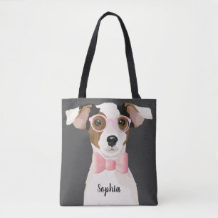 Adorable terrier dog with glasses and a tie, Tote