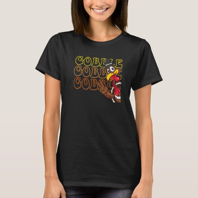 Adorable Thanksgiving Turkey Giving Peace Sign   T-Shirt (Front)