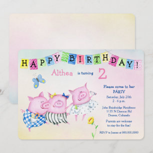 Adorable Three Pigs Kids Birthday Party Invitation