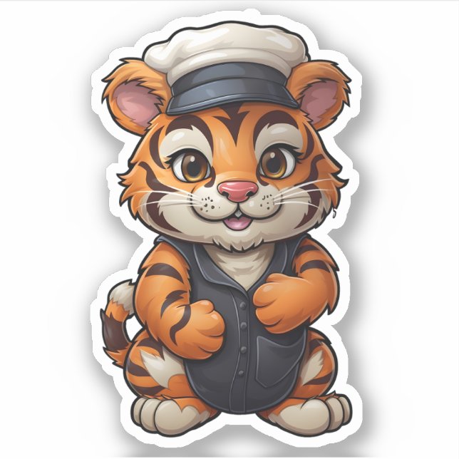Adorable Tiger Wearing White Hat Wild Animal Tiger (Front)