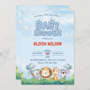 Adorable Tiny Toes & Jungle Safari Baby Shower Invitation