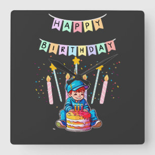 Adorable Toddler First Birthday Cute Boy Square Wall Clock