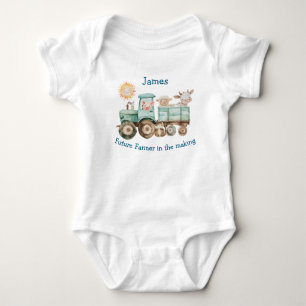 Adorable tractor with farm animal's  baby bodysuit