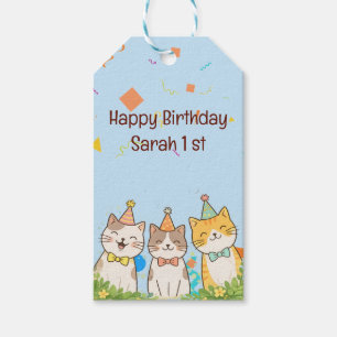 Adorable Trio of Birthday Cats   Custom Name & Age Gift Tags
