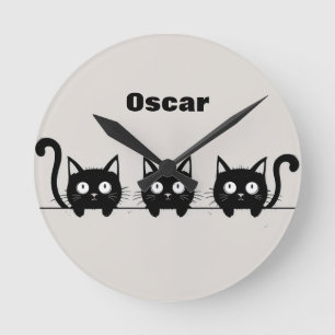 Adorable Trio of Black Cats Round Clock