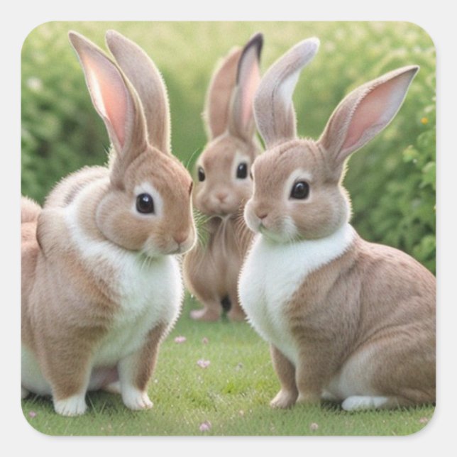 Adorable Trio of Bunnies Square Sticker (Front)