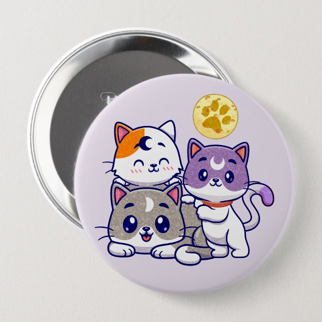 Adorable Trio – Three Cute Cats 10 Cm Round Badge (Front & Back)