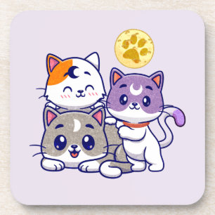 Adorable Trio – Three Cute Cats Coaster