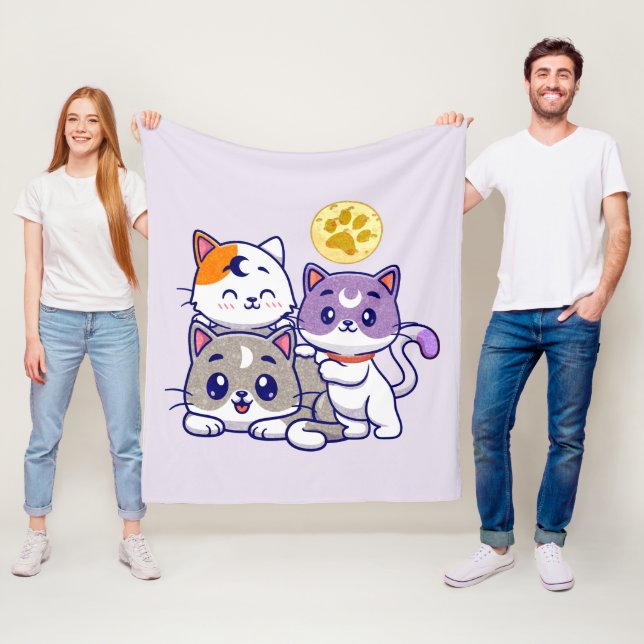 Adorable Trio – Three Cute Cats Fleece Blanket (In Situ)
