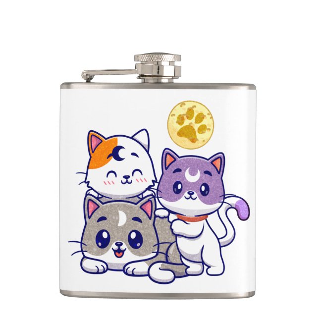 Adorable Trio – Three Cute Cats Hip Flask (Front)