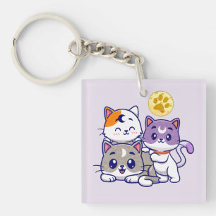 Adorable Trio – Three Cute Cats Key Ring