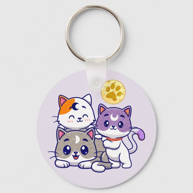 Adorable Trio – Three Cute Cats Key Ring (Front)