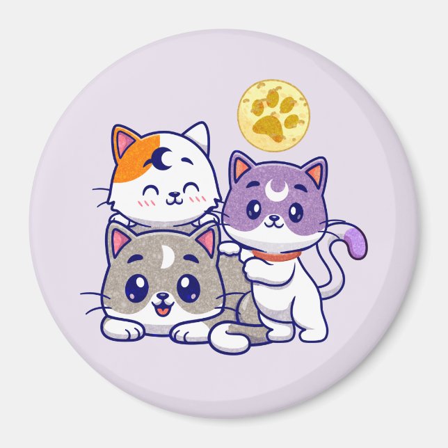 Adorable Trio – Three Cute Cats Magnet (Front)