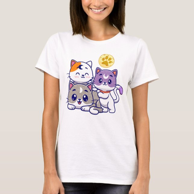 Adorable Trio – Three Cute Cats T-Shirt (Front)