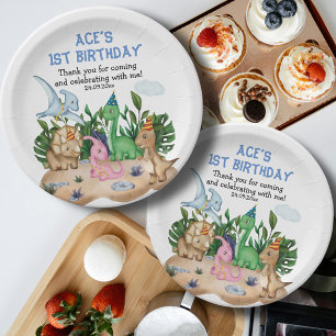 Adorable tropical Dinosaurs Birthday Boy! Roar! Paper Plate